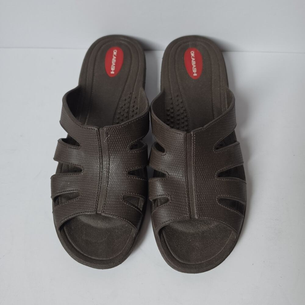 Okabashi Sandals Womens Size M/L Brown Open Toe Slide Made In USA Comfort Casual